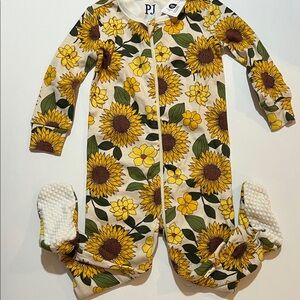 Place Sunflower Print Yellow & Green Footed One-Piece